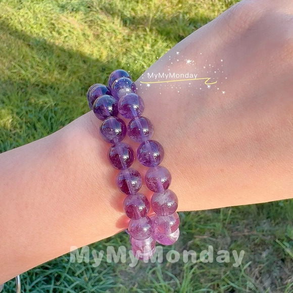 Purple Rabbit Hair Rutilated Quartz Bracelet 9mm - Picture 4 of 6